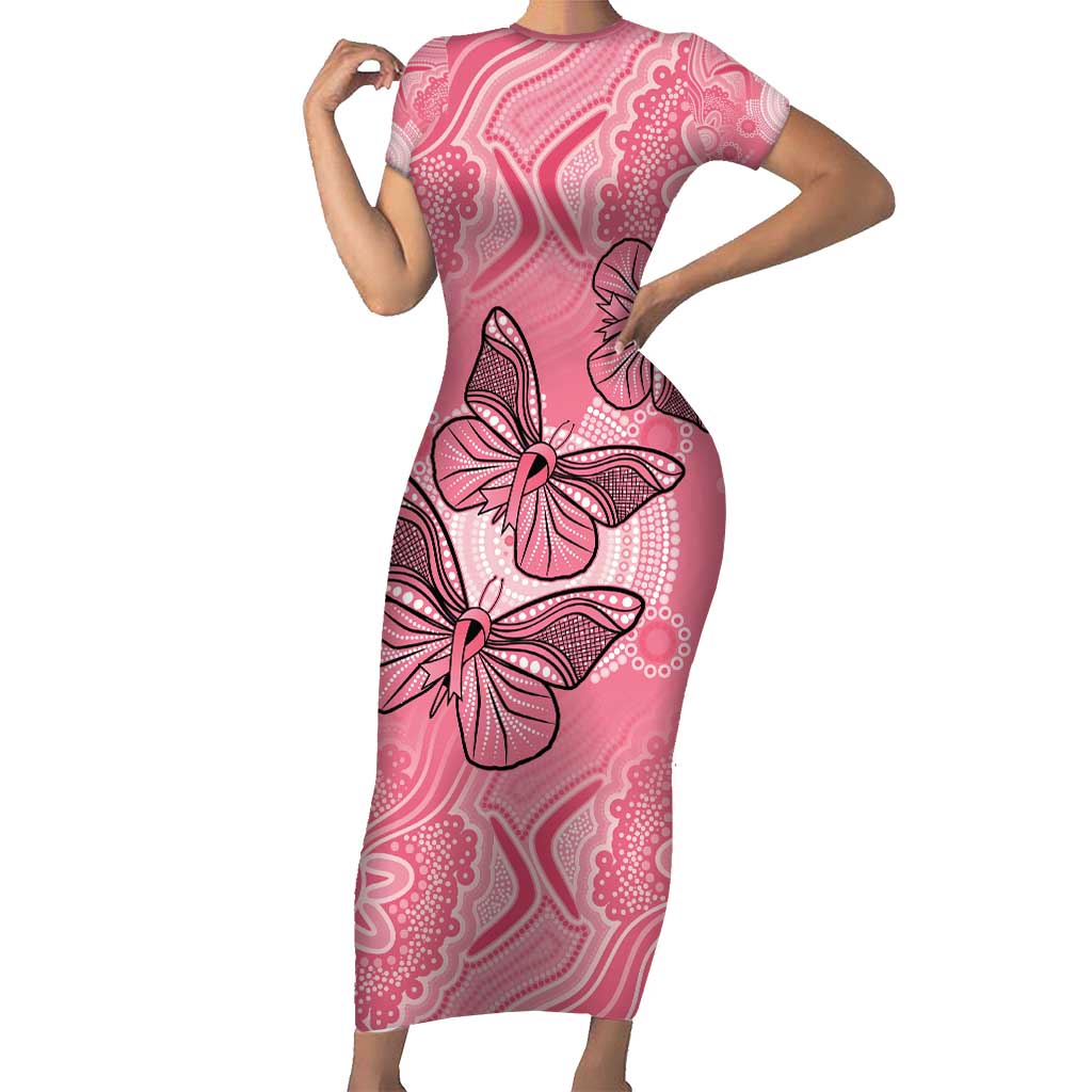 Personalized Pink Butterfly Spirit Short Sleeve Bodycon Dress Australia’s Breast Cancer Awareness - Aussie Hoodie