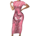 Personalized Pink Butterfly Spirit Short Sleeve Bodycon Dress Australia’s Breast Cancer Awareness - Aussie Hoodie