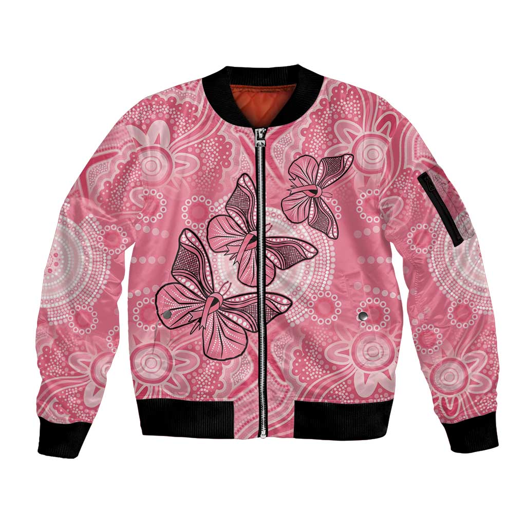 Personalized Pink Butterfly Spirit Sleeve Zip Bomber Jacket Australia’s Breast Cancer Awareness - Aussie Hoodie
