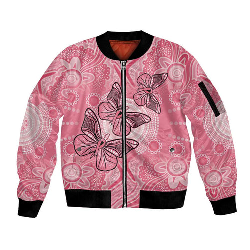 Personalized Pink Butterfly Spirit Sleeve Zip Bomber Jacket Australia’s Breast Cancer Awareness - Aussie Hoodie