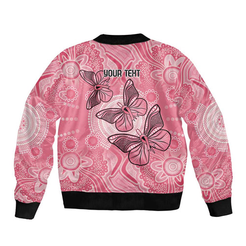 Personalized Pink Butterfly Spirit Sleeve Zip Bomber Jacket Australia’s Breast Cancer Awareness - Aussie Hoodie