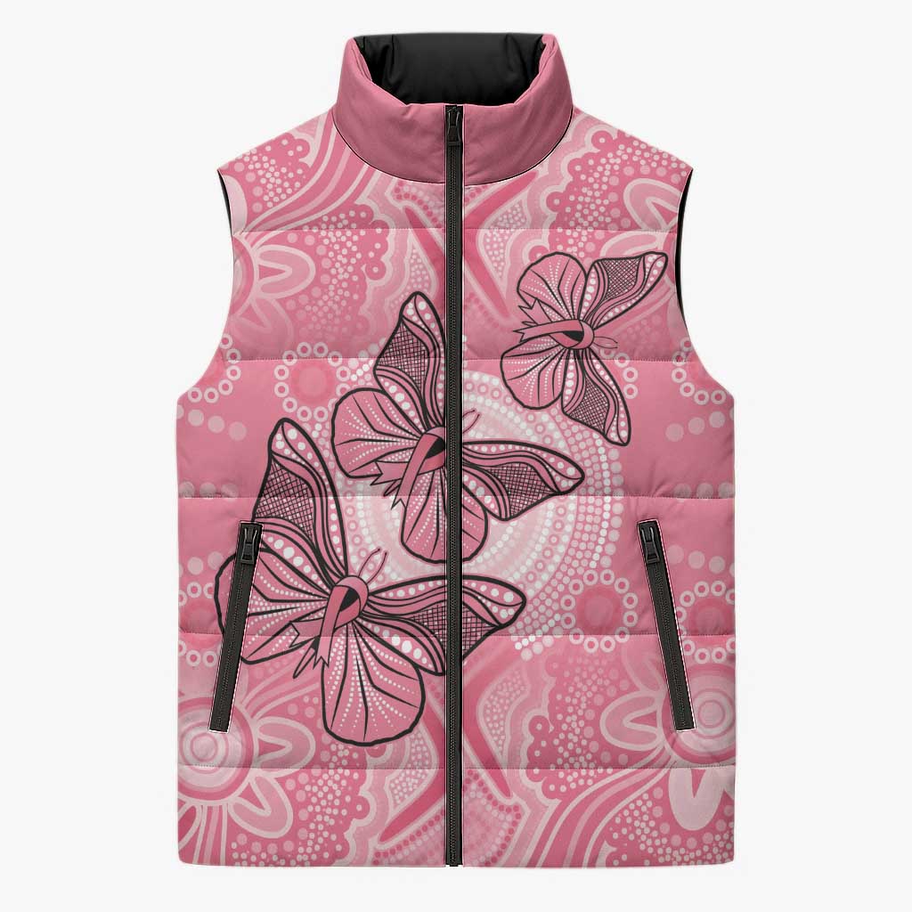 Personalized Pink Butterfly Spirit Sleeveless Puffer Jacket Australia’s Breast Cancer Awareness - Aussie Hoodie