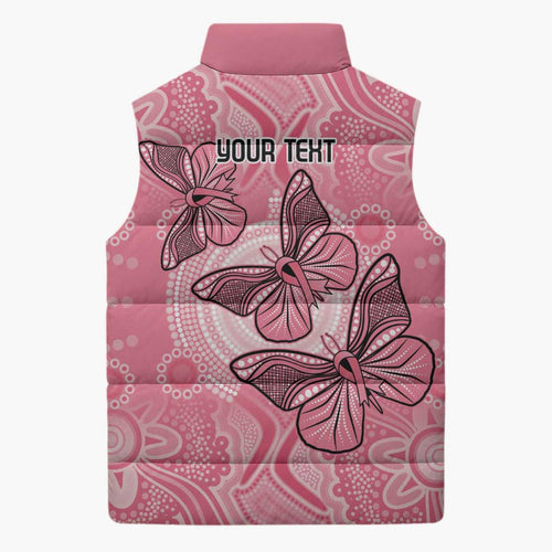 Personalized Pink Butterfly Spirit Sleeveless Puffer Jacket Australia’s Breast Cancer Awareness - Aussie Hoodie