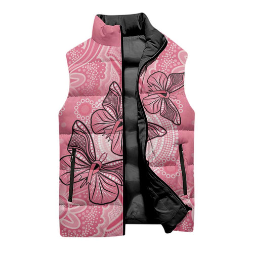 Personalized Pink Butterfly Spirit Sleeveless Puffer Jacket Australia’s Breast Cancer Awareness - Aussie Hoodie