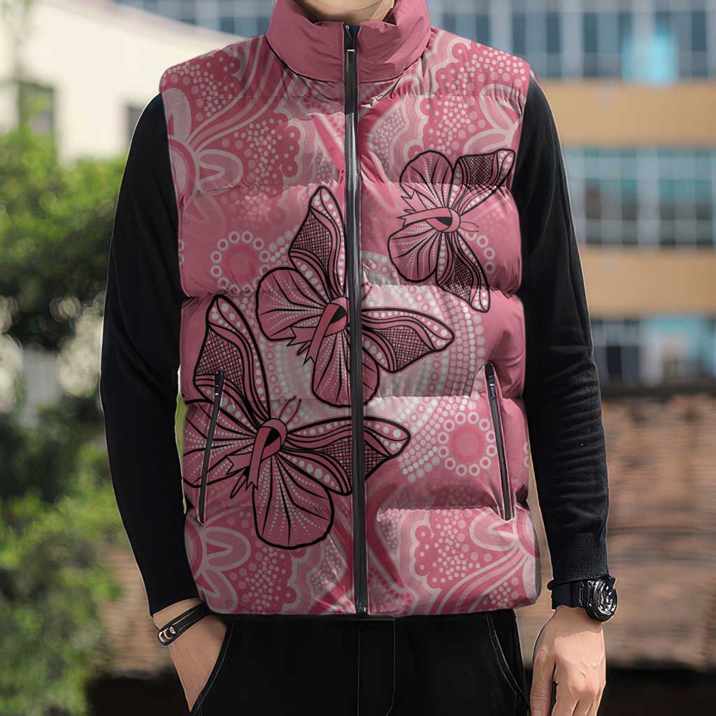 Personalized Pink Butterfly Spirit Sleeveless Puffer Jacket Australia’s Breast Cancer Awareness - Aussie Hoodie