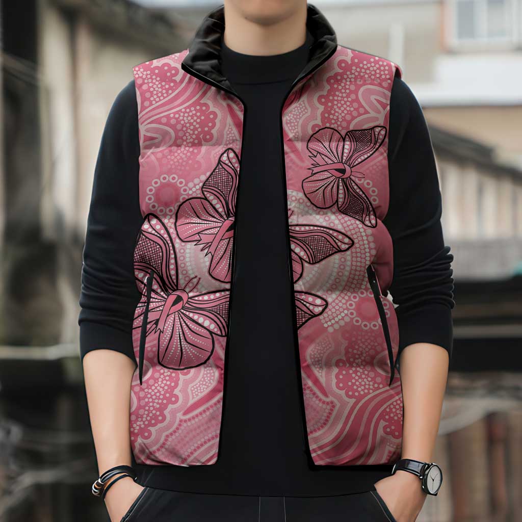 Personalized Pink Butterfly Spirit Sleeveless Puffer Jacket Australia’s Breast Cancer Awareness - Aussie Hoodie