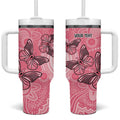 Personalized Pink Butterfly Spirit Tumbler With Handle Australia’s Breast Cancer Awareness - Aussie Hoodie