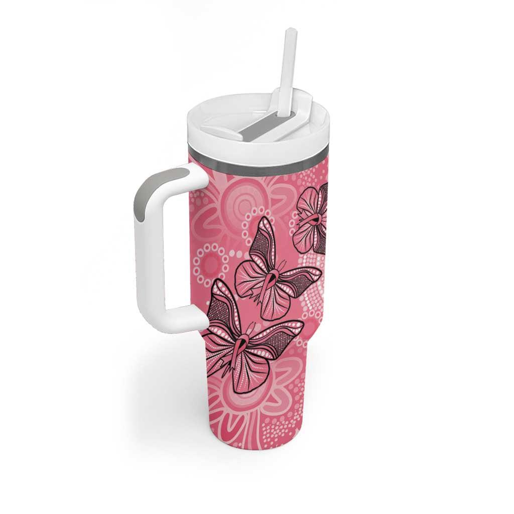 Personalized Pink Butterfly Spirit Tumbler With Handle Australia’s Breast Cancer Awareness - Aussie Hoodie