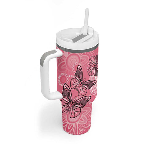 Personalized Pink Butterfly Spirit Tumbler With Handle Australia’s Breast Cancer Awareness - Aussie Hoodie