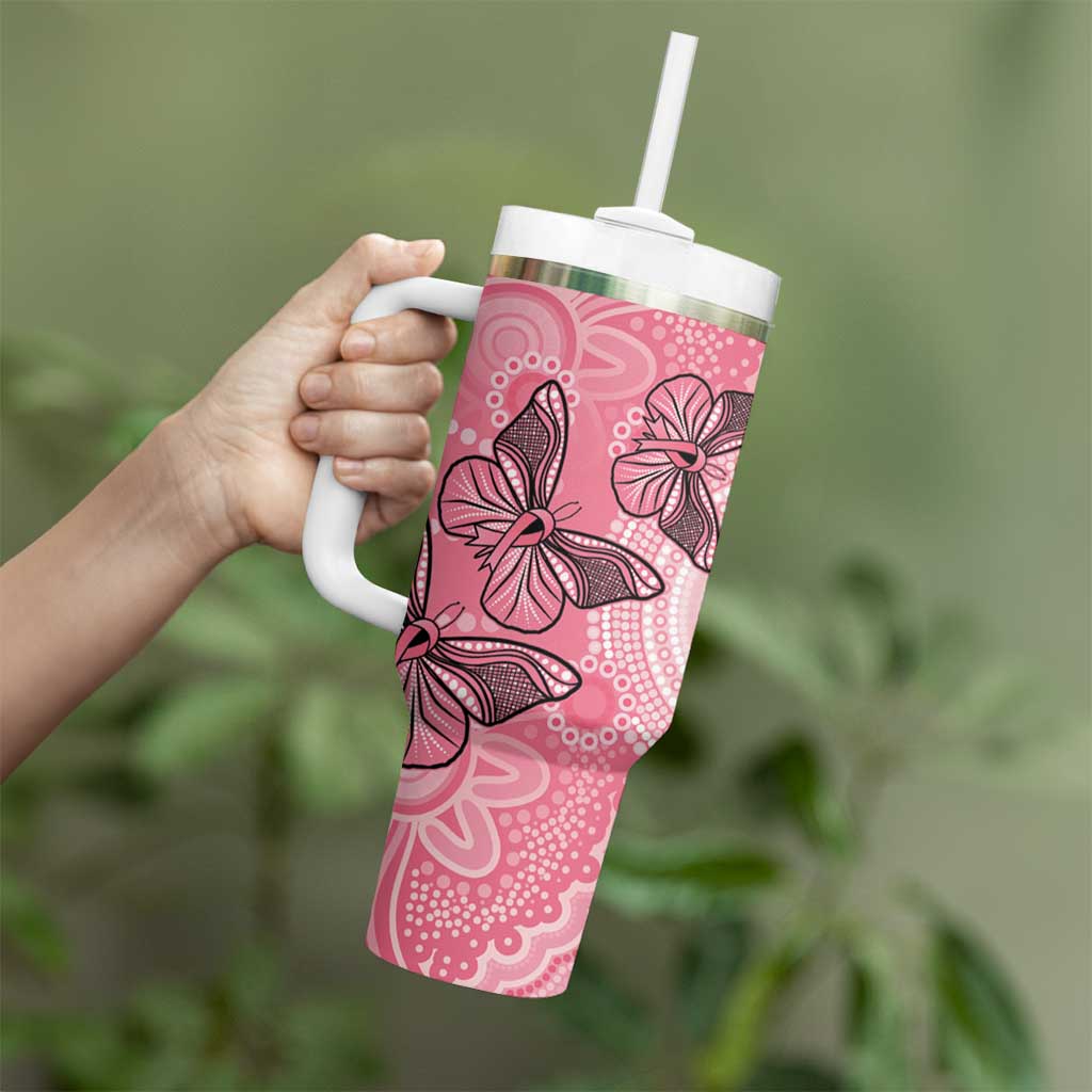 Personalized Pink Butterfly Spirit Tumbler With Handle Australia’s Breast Cancer Awareness - Aussie Hoodie