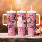 Personalized Pink Butterfly Spirit Tumbler With Handle Australia’s Breast Cancer Awareness - Aussie Hoodie