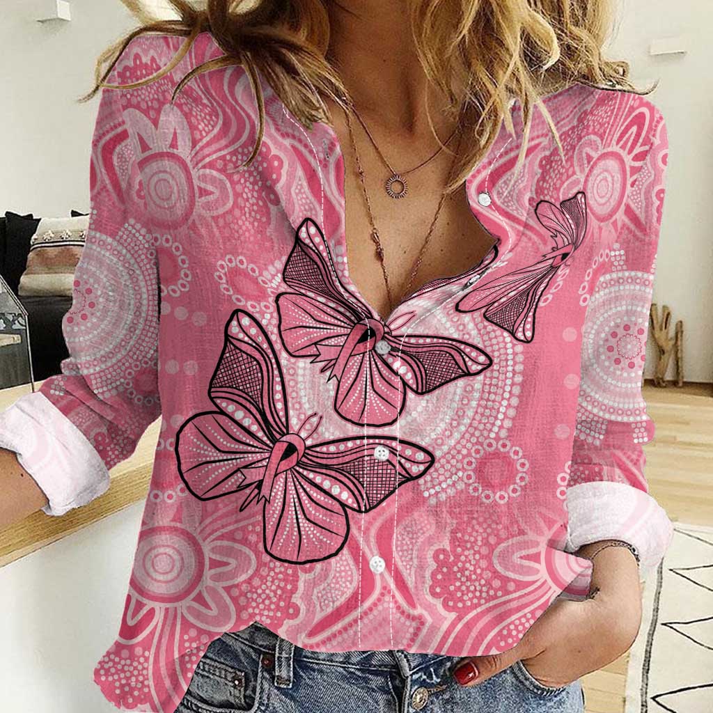 Personalized Pink Butterfly Spirit Women Casual Shirt Australia’s Breast Cancer Awareness - Aussie Hoodie