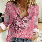 Personalized Pink Butterfly Spirit Women Casual Shirt Australia’s Breast Cancer Awareness - Aussie Hoodie