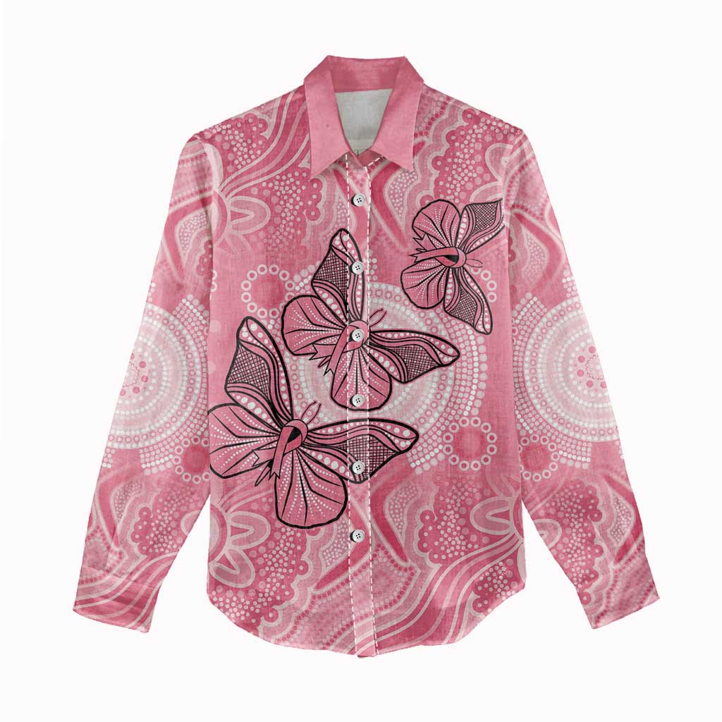 Personalized Pink Butterfly Spirit Women Casual Shirt Australia’s Breast Cancer Awareness - Aussie Hoodie