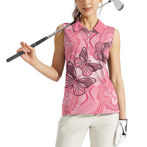 Personalized Pink Butterfly Spirit Women Sleeveless Polo Shirt Australia’s Breast Cancer Awareness - Aussie Hoodie