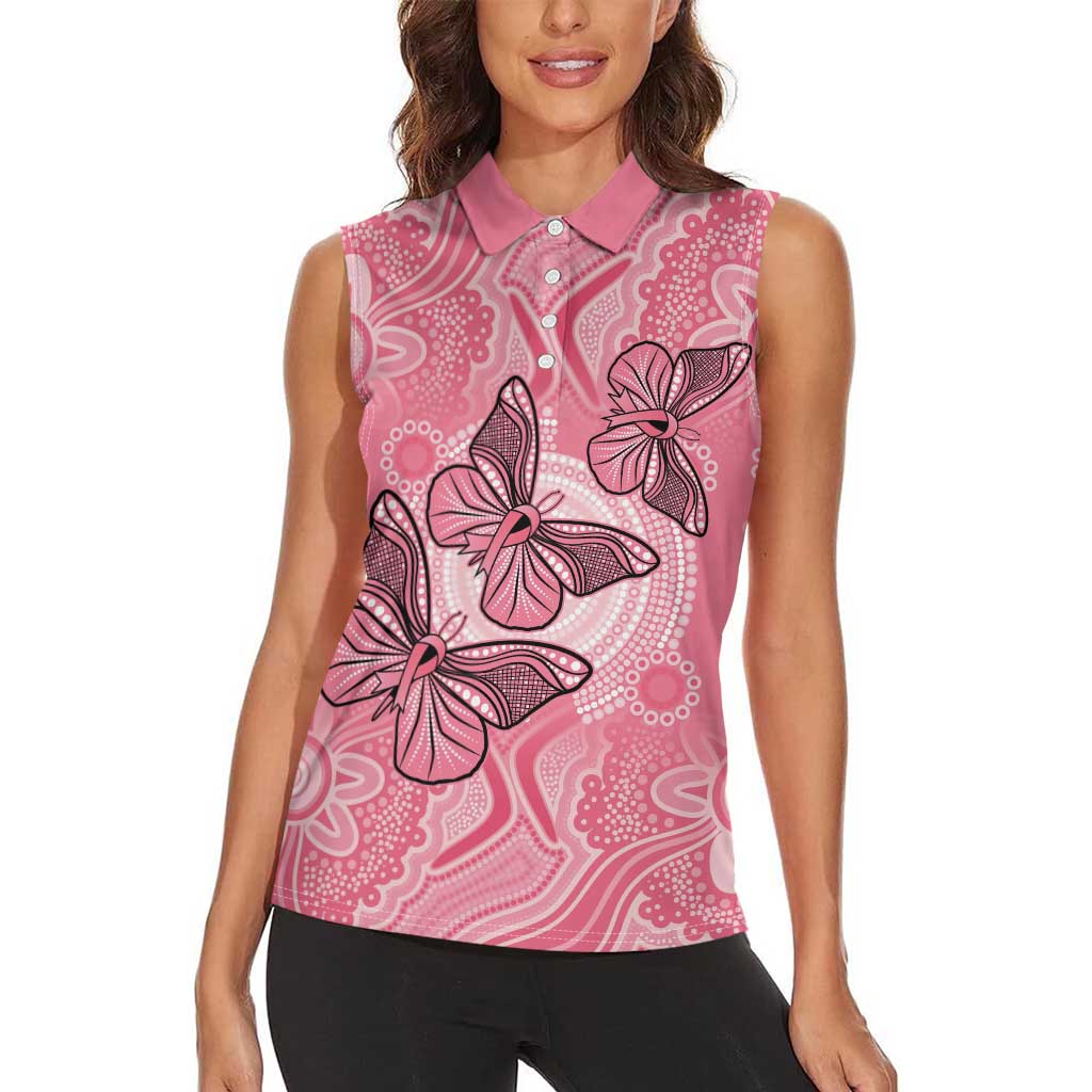 Personalized Pink Butterfly Spirit Women Sleeveless Polo Shirt Australia’s Breast Cancer Awareness - Aussie Hoodie
