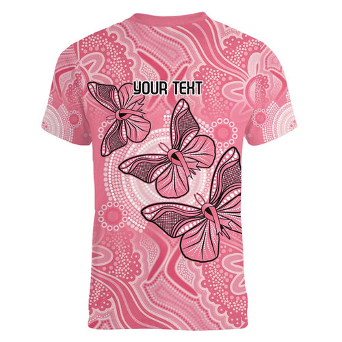 Personalized Pink Butterfly Spirit Women V-Neck T-Shirt Australia’s Breast Cancer Awareness - Aussie Hoodie
