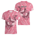 Personalized Pink Butterfly Spirit Women V-Neck T-Shirt Australia’s Breast Cancer Awareness - Aussie Hoodie