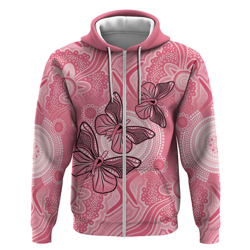 Personalized Pink Butterfly Spirit Zip Hoodie Australia’s Breast Cancer Awareness - Aussie Hoodie