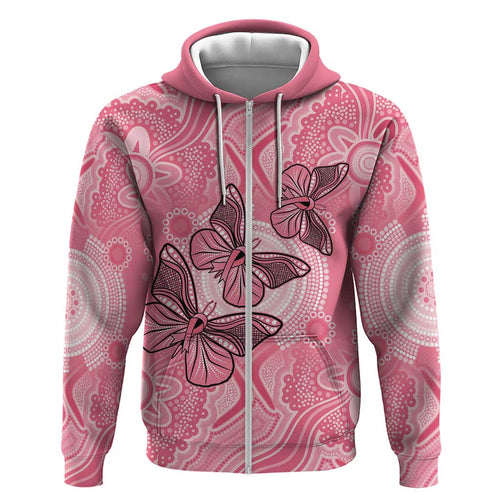 Personalized Pink Butterfly Spirit Zip Hoodie Australia’s Breast Cancer Awareness - Aussie Hoodie