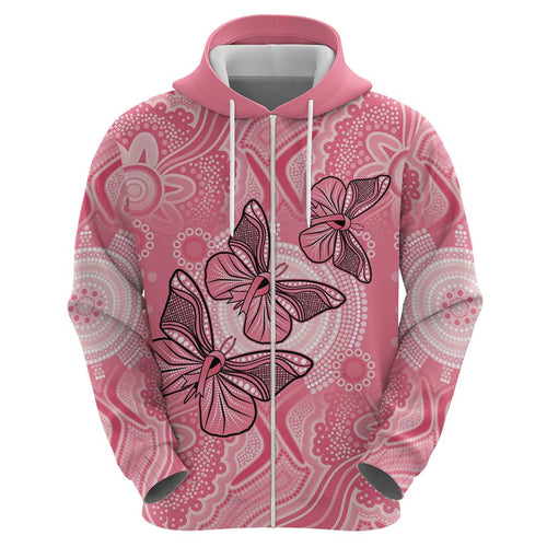 Personalized Pink Butterfly Spirit Zip Hoodie Australia’s Breast Cancer Awareness - Aussie Hoodie