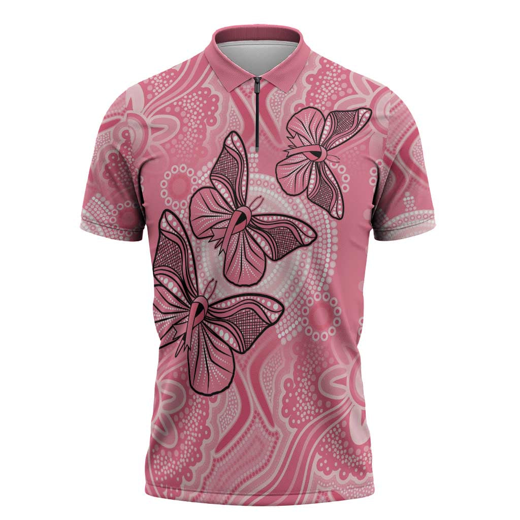Personalized Pink Butterfly Spirit Zipper Polo Shirt Australia’s Breast Cancer Awareness - Aussie Hoodie