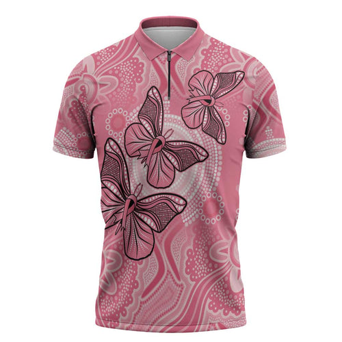 Personalized Pink Butterfly Spirit Zipper Polo Shirt Australia’s Breast Cancer Awareness - Aussie Hoodie