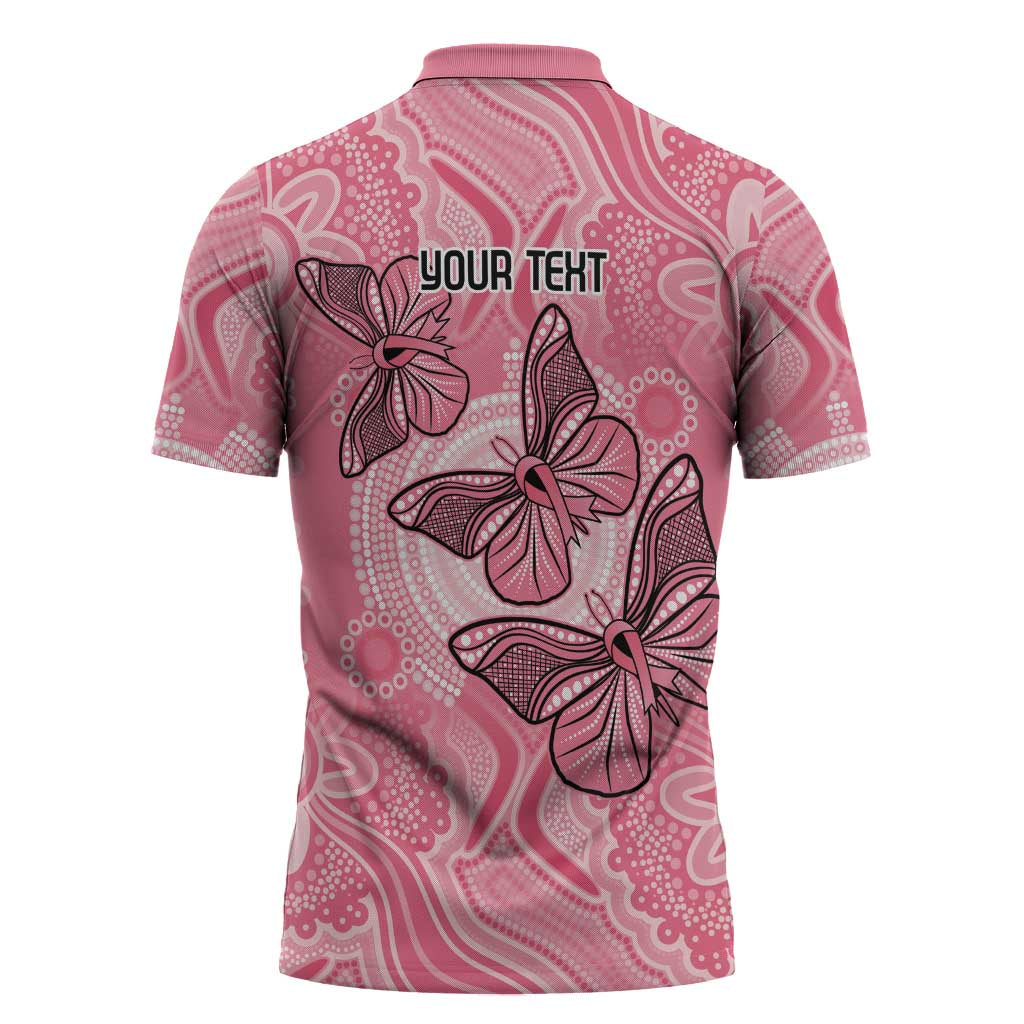 Personalized Pink Butterfly Spirit Zipper Polo Shirt Australia’s Breast Cancer Awareness - Aussie Hoodie