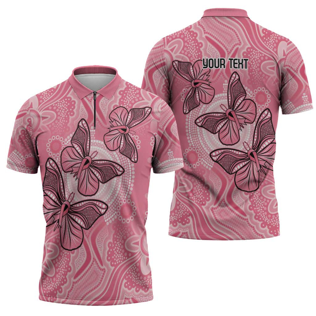 Personalized Pink Butterfly Spirit Zipper Polo Shirt Australia’s Breast Cancer Awareness - Aussie Hoodie