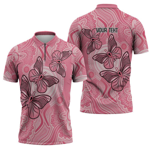 Personalized Pink Butterfly Spirit Zipper Polo Shirt Australia’s Breast Cancer Awareness - Aussie Hoodie