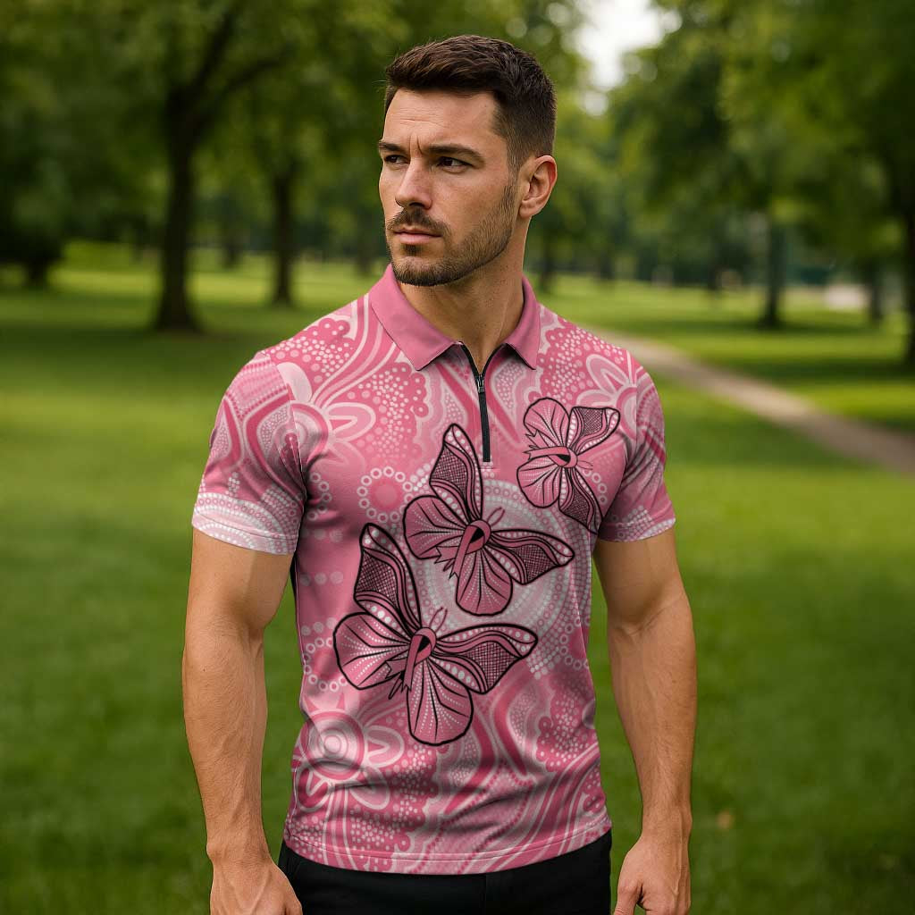 Personalized Pink Butterfly Spirit Zipper Polo Shirt Australia’s Breast Cancer Awareness - Aussie Hoodie