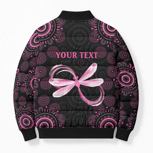 Personalized Pink Dragonfly Aboriginal of Hope Bomber Puffer Jacket Australia’s Breast Cancer Awareness - Aussie Hoodie