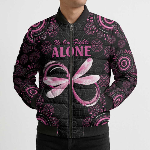 Personalized Pink Dragonfly Aboriginal of Hope Bomber Puffer Jacket Australia’s Breast Cancer Awareness - Aussie Hoodie