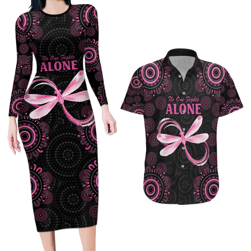 Personalized Pink Dragonfly Aboriginal of Hope Couples Matching Long Sleeve Bodycon Dress and Hawaiian Shirt Australia’s Breast Cancer Awareness - Aussie Hoodie