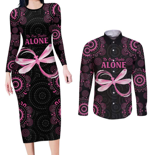 Personalized Pink Dragonfly Aboriginal of Hope Couples Matching Long Sleeve Bodycon Dress and Long Sleeve Button Shirt Australia’s Breast Cancer Awareness - Aussie Hoodie