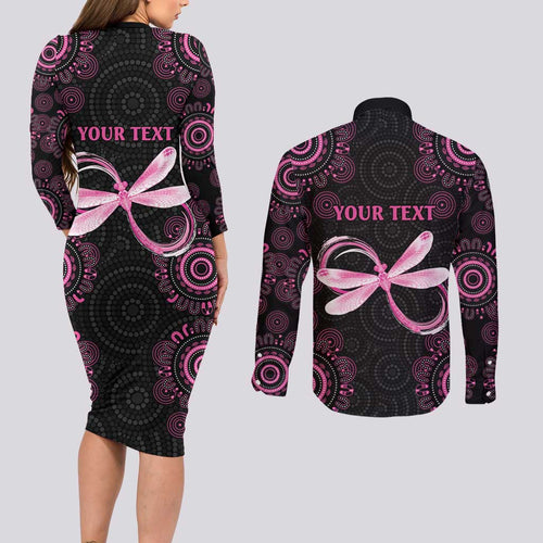 Personalized Pink Dragonfly Aboriginal of Hope Couples Matching Long Sleeve Bodycon Dress and Long Sleeve Button Shirt Australia’s Breast Cancer Awareness - Aussie Hoodie