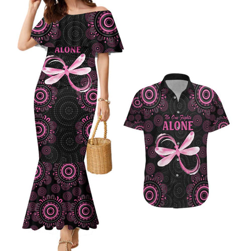 Personalized Pink Dragonfly Aboriginal of Hope Couples Matching Mermaid Dress and Hawaiian Shirt Australia’s Breast Cancer Awareness - Aussie Hoodie