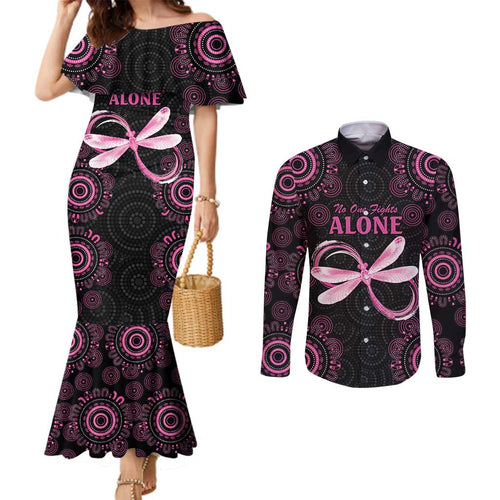 Personalized Pink Dragonfly Aboriginal of Hope Couples Matching Mermaid Dress and Long Sleeve Button Shirt Australia’s Breast Cancer Awareness - Aussie Hoodie