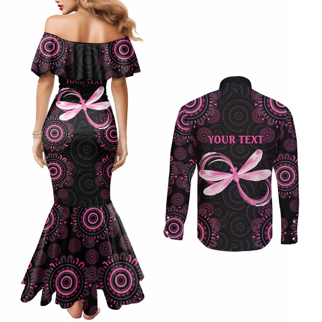 Personalized Pink Dragonfly Aboriginal of Hope Couples Matching Mermaid Dress and Long Sleeve Button Shirt Australia’s Breast Cancer Awareness - Aussie Hoodie