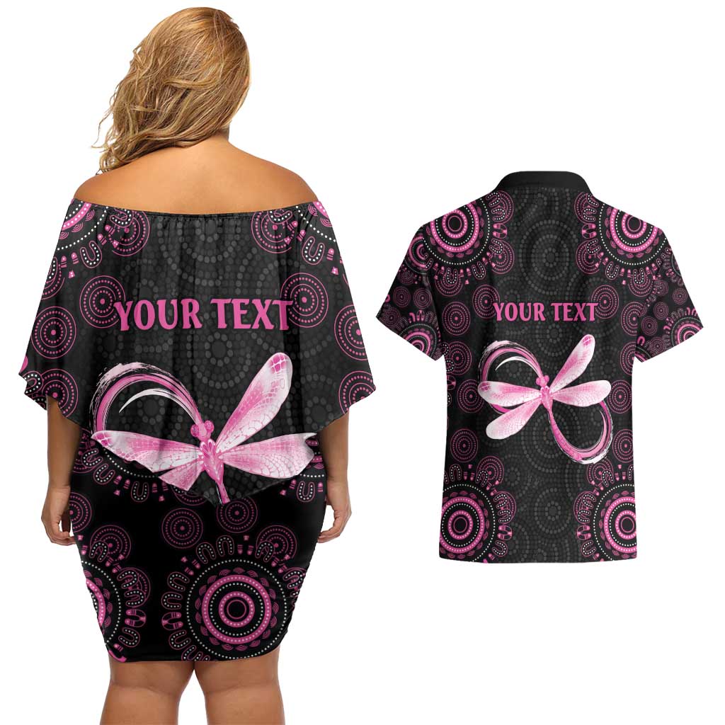 Personalized Pink Dragonfly Aboriginal of Hope Couples Matching Off Shoulder Short Dress and Hawaiian Shirt Australia’s Breast Cancer Awareness - Aussie Hoodie
