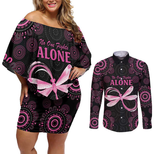 Personalized Pink Dragonfly Aboriginal of Hope Couples Matching Off Shoulder Short Dress and Long Sleeve Button Shirt Australia’s Breast Cancer Awareness - Aussie Hoodie