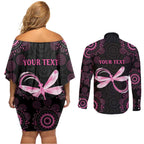 Personalized Pink Dragonfly Aboriginal of Hope Couples Matching Off Shoulder Short Dress and Long Sleeve Button Shirt Australia’s Breast Cancer Awareness - Aussie Hoodie