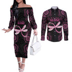 Personalized Pink Dragonfly Aboriginal of Hope Couples Matching Off The Shoulder Long Sleeve Dress and Long Sleeve Button Shirt Australia’s Breast Cancer Awareness - Aussie Hoodie