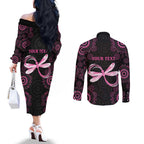 Personalized Pink Dragonfly Aboriginal of Hope Couples Matching Off The Shoulder Long Sleeve Dress and Long Sleeve Button Shirt Australia’s Breast Cancer Awareness - Aussie Hoodie