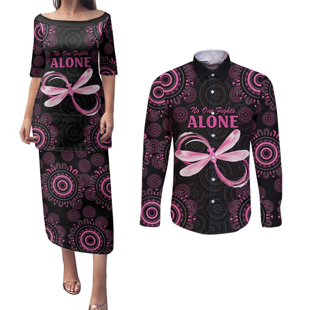 Personalized Pink Dragonfly Aboriginal of Hope Couples Matching Puletasi and Long Sleeve Button Shirt Australia’s Breast Cancer Awareness - Aussie Hoodie