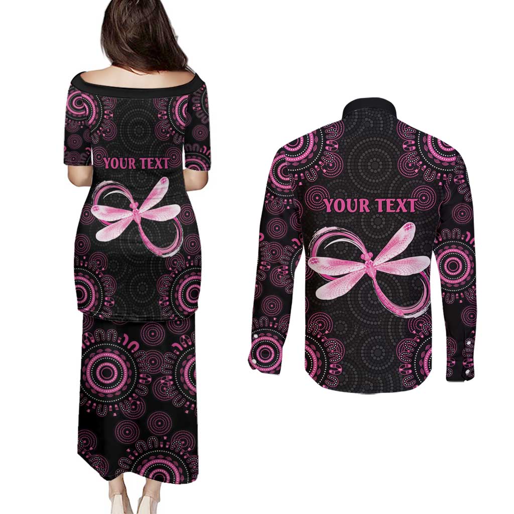 Personalized Pink Dragonfly Aboriginal of Hope Couples Matching Puletasi and Long Sleeve Button Shirt Australia’s Breast Cancer Awareness - Aussie Hoodie