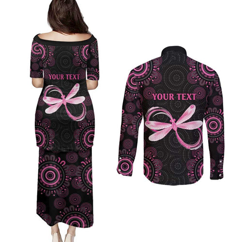 Personalized Pink Dragonfly Aboriginal of Hope Couples Matching Puletasi and Long Sleeve Button Shirt Australia’s Breast Cancer Awareness - Aussie Hoodie
