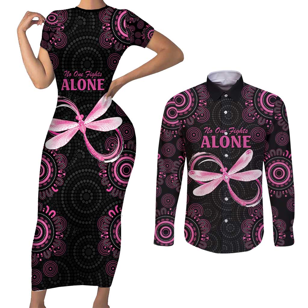 Personalized Pink Dragonfly Aboriginal of Hope Couples Matching Short Sleeve Bodycon Dress and Long Sleeve Button Shirt Australia’s Breast Cancer Awareness - Aussie Hoodie