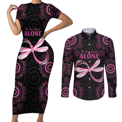 Personalized Pink Dragonfly Aboriginal of Hope Couples Matching Short Sleeve Bodycon Dress and Long Sleeve Button Shirt Australia’s Breast Cancer Awareness - Aussie Hoodie