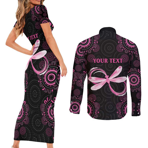 Personalized Pink Dragonfly Aboriginal of Hope Couples Matching Short Sleeve Bodycon Dress and Long Sleeve Button Shirt Australia’s Breast Cancer Awareness - Aussie Hoodie